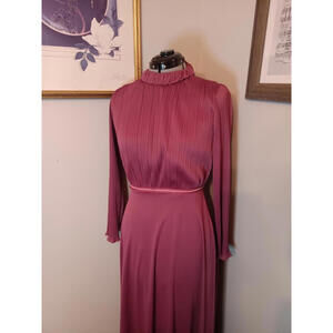 Vintage 70s Prom Dress, Plum long-sleeve Maxi dress Retro MCM Size 10 Bridesmaid